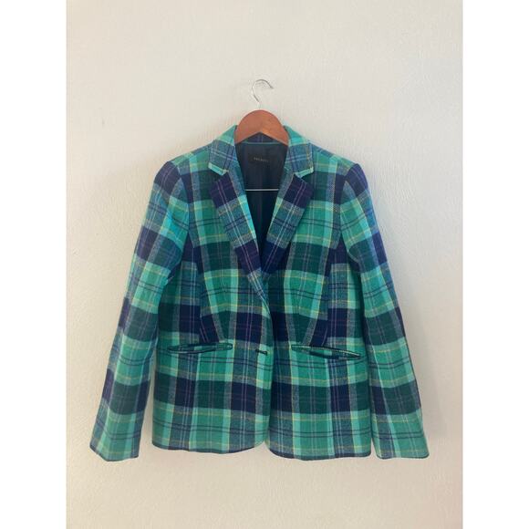 Talbots Classic Preppy Shetland Wool Blazer Aspen Plaid Tartan Turquoise Blue 8 - Picture 11 of 14